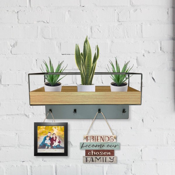 MDF & Metal Shelf with Hooks | Natural & Black - Magasins Hart | Hart Stores