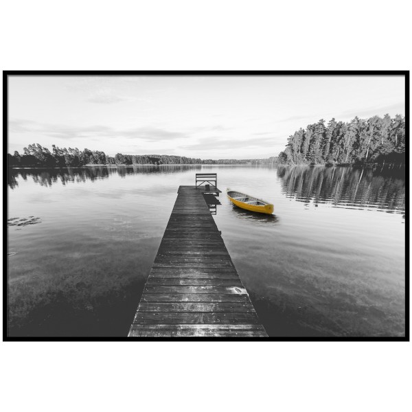 Framed Canvas - Scenic Wood Pier with Yellow Boat - Magasins Hart | Hart Stores