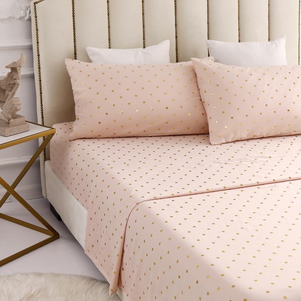 Lauren Taylor - Metallic Printed Sheet Set | Peach - Gold Polka Dots - Magasins Hart | Hart Stores