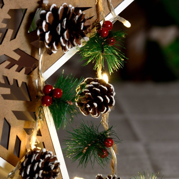 Pine Cone with Red Berry Garland Led Lights