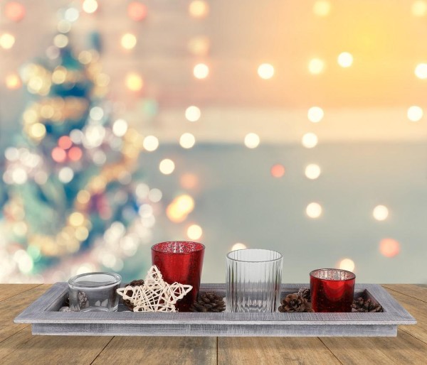 Assiette en Bois avec Quatre Supports en Verre