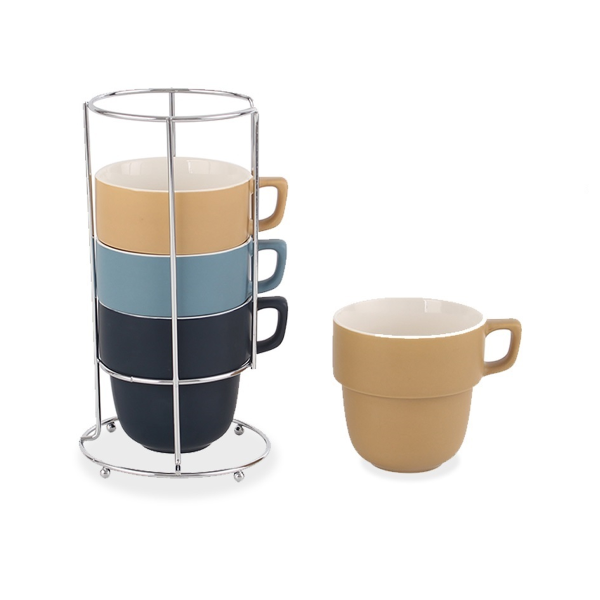 Mugs With Metal Stand - Set of 4