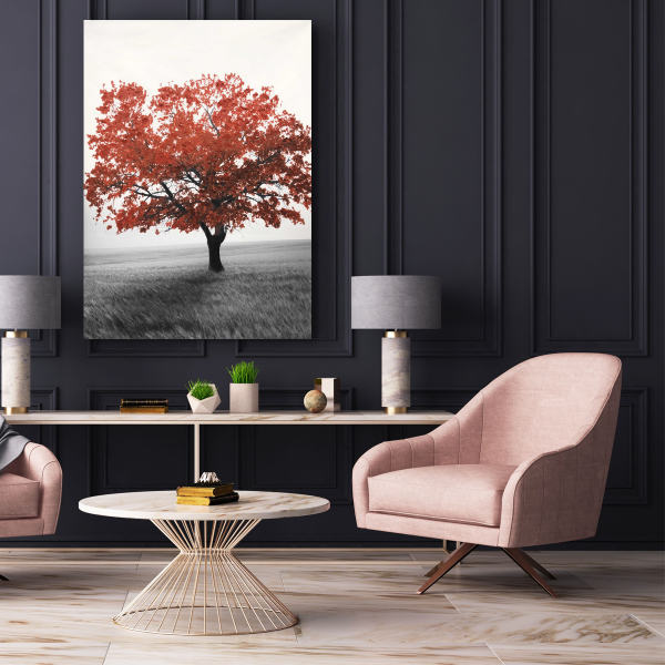 Toile Arbre Rouge - Jaune