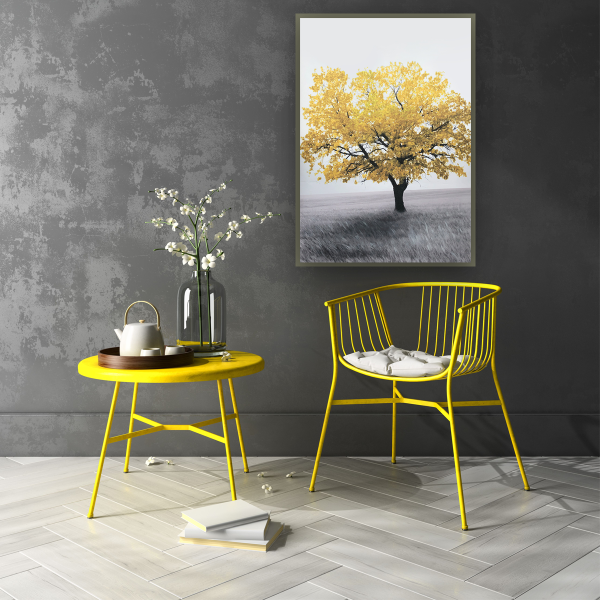 Toile Arbre Rouge - Jaune