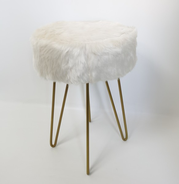 Faux Fur Stool with Gold Metal Legs