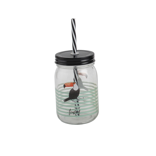 Tropical Birds Drinking Jar With Straw