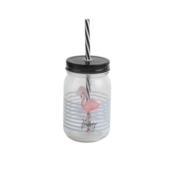 Tropical Birds Drinking Jar With Straw