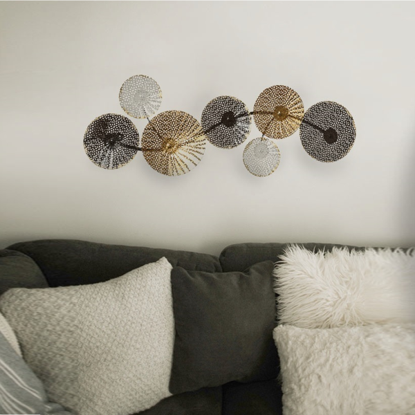 Déco murale cercles en métal doré et noir