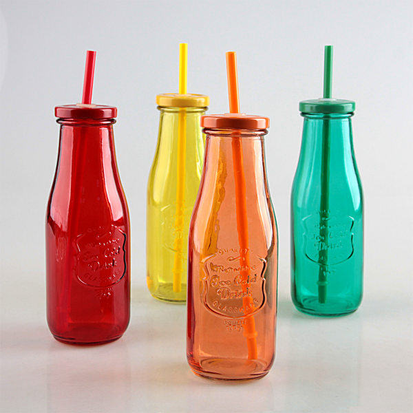 Colored Water Bottles With Straw - Set of 4