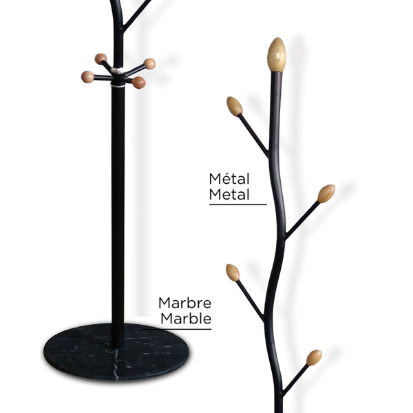 Metal Coat Rack With Black Pole And Marble Base 37x37x175 Cm