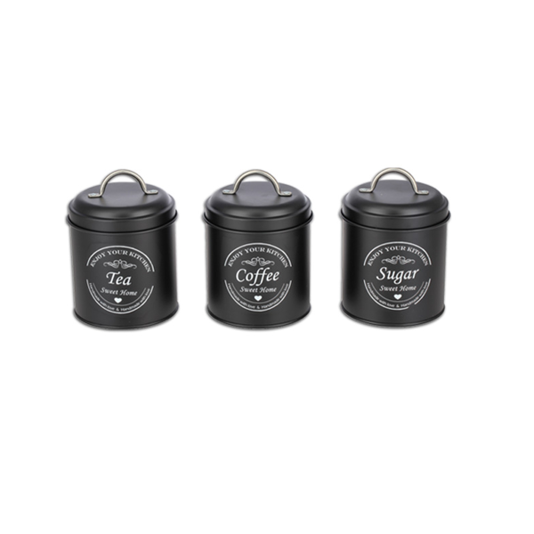 Black Metal Canister 12cm With silk Painting
