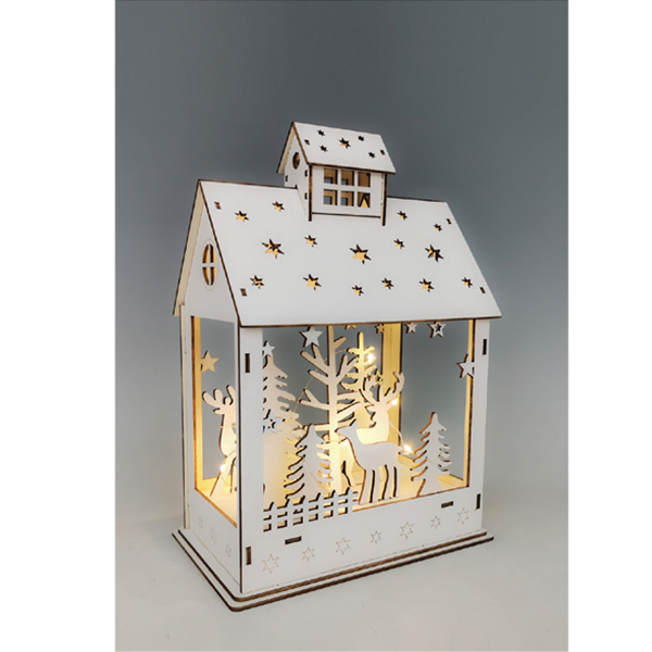 Maison de Noël en bois éclairée-20x29