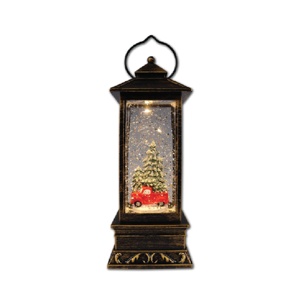 Xmas Glitter Lantern Red Truck & Tree 10.5x10.5x28 Classic
