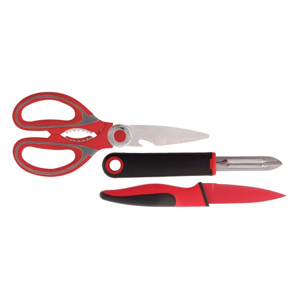 3PCS SCISSORSPARING KNIFE AND PEELER KNIFE SET RED
