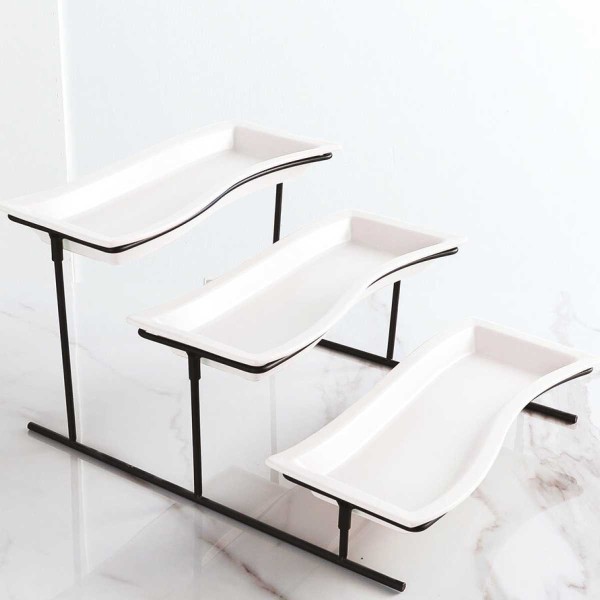 3 Tier Serving Plate White / Black Metal Rack