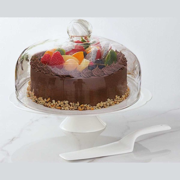 12 Cake Plate With stand & Glass Cover + Service