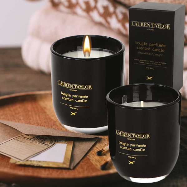 2PK GLASS SCENTED CANDLES SET BLACK