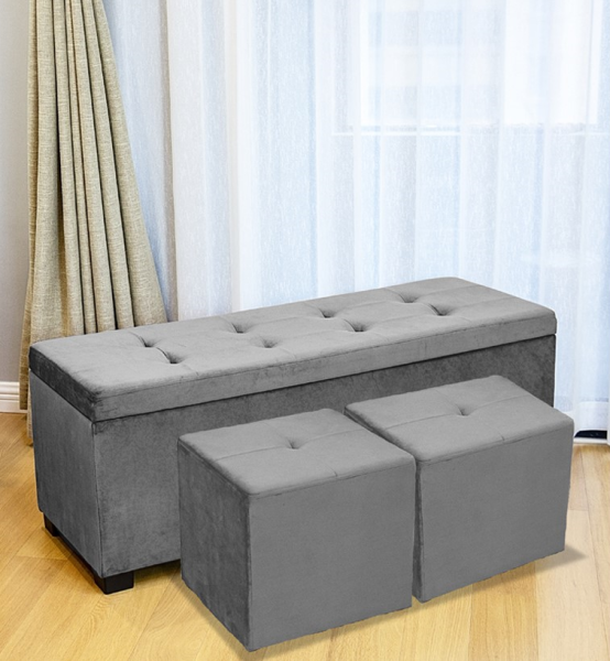 3-Piece Velvet Ottoman Set