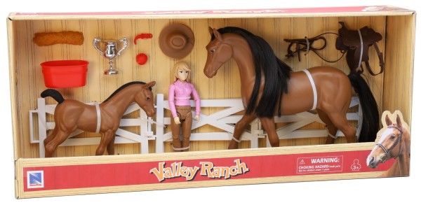 Valley Ranch - Ens. famille de chevaux avec figurine articulée