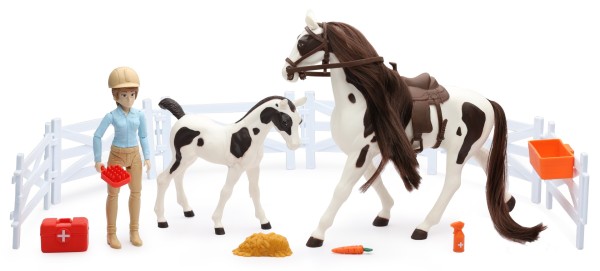 Valley Ranch - Ens. famille de chevaux avec figurine articulée