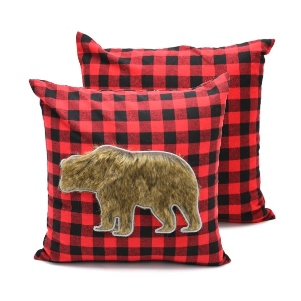 Coussin 18X18 en fausse fourrure à carreaux