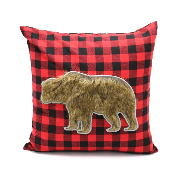 Coussin 18X18 en fausse fourrure à carreaux
