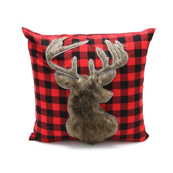 Coussin 18X18 en fausse fourrure à carreaux