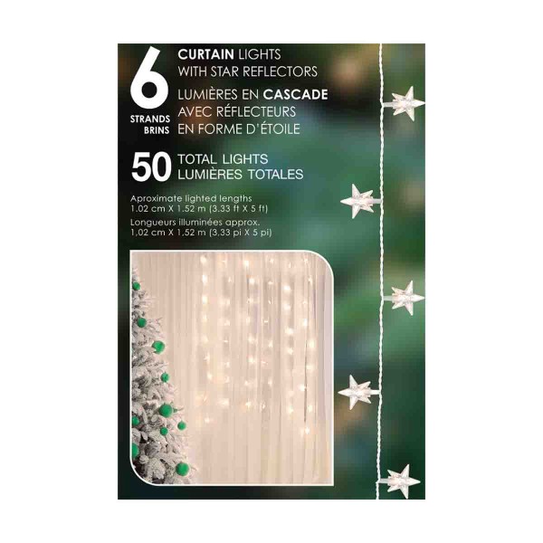 50 MINI IND CURTAIN LIGHTS W/REFLECTORS