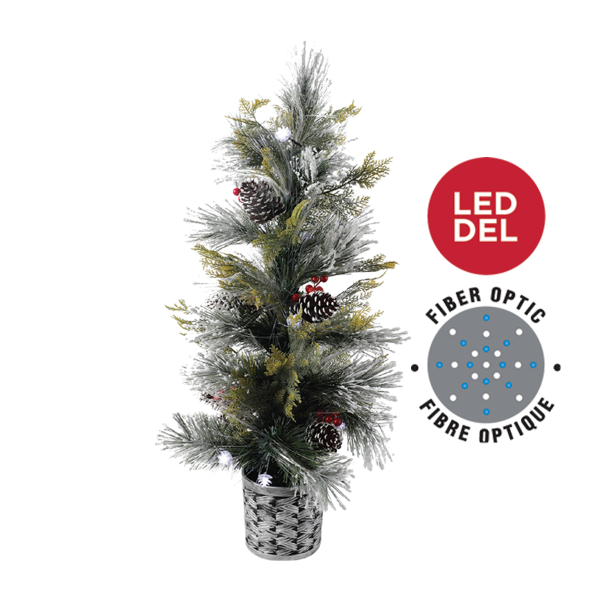 Pine Tree Snowy Fiber Optic W/decoration