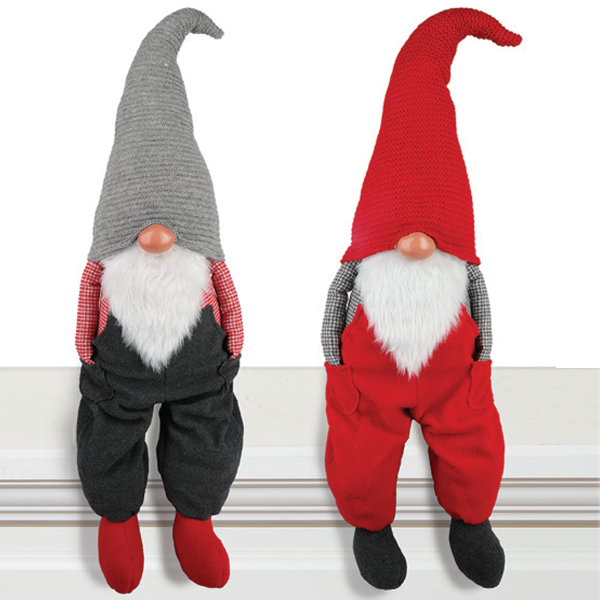 Fabric Sitting Gnome Santa With Overalls