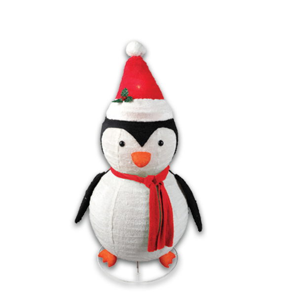 Penguin Pop Up Sculpture With Hat And Red Scarf