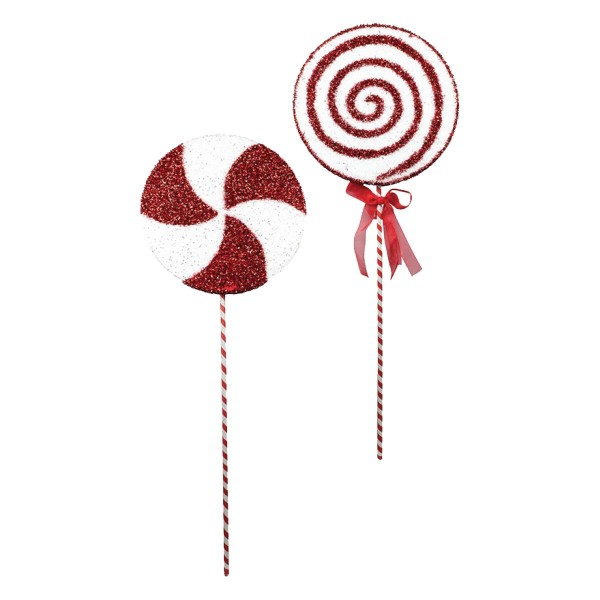 Tinsel Design Lollipop Stake Red/White 71Cm 2 Asst Design
