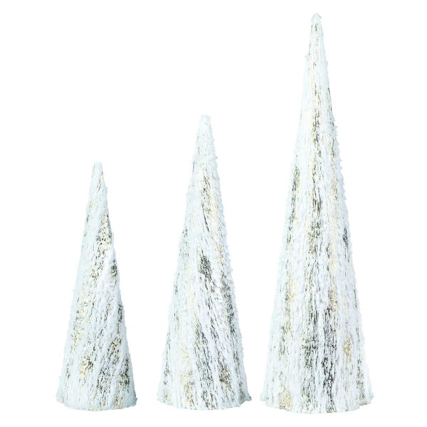 Set Of 3 Fur Cones White With Gold Stripes