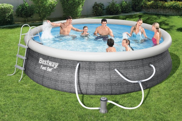 Bestway Fast 15 x 42 Round Inflatable Set Above Ground Pool Rattan