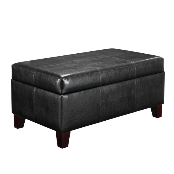 Faux Black Leather Upholstered Storage Ottoman