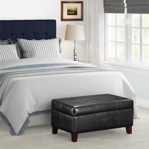 Faux Black Leather Upholstered Storage Ottoman