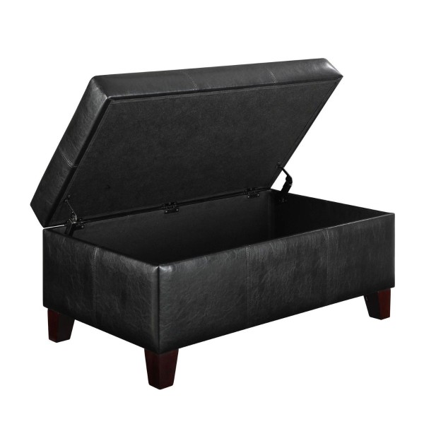 Faux Black Leather Upholstered Storage Ottoman
