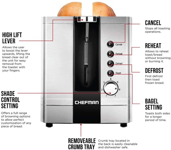 Chefman - Grille-pain en acier inoxydable