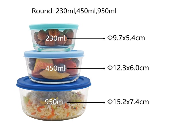 Bols de Rangement en Verre avec Couvercles Bleus