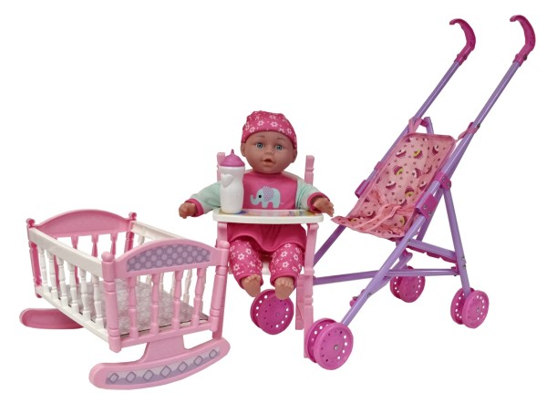 13in Sweetums Doll & Stroller Set 5 In 1