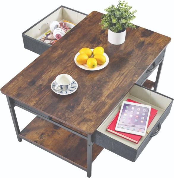 2 Tone Rustic Coffee Table With Drawers Top
