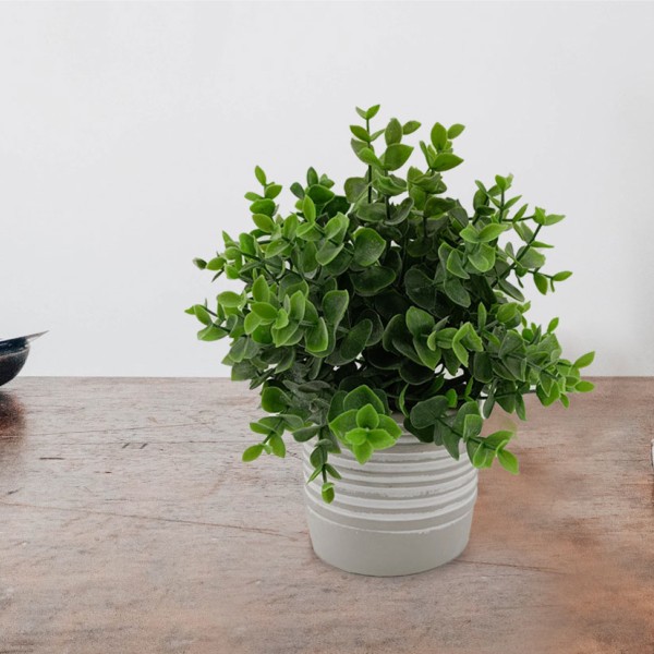 Grass Cement Pot White Grey Stripe 24x25