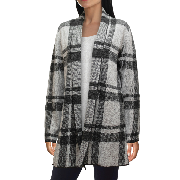 O/s Plaid Open Front Shawl Collar