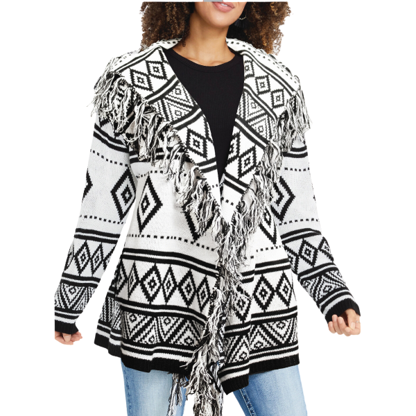 O/s Jacquard Cardigan With Fringes