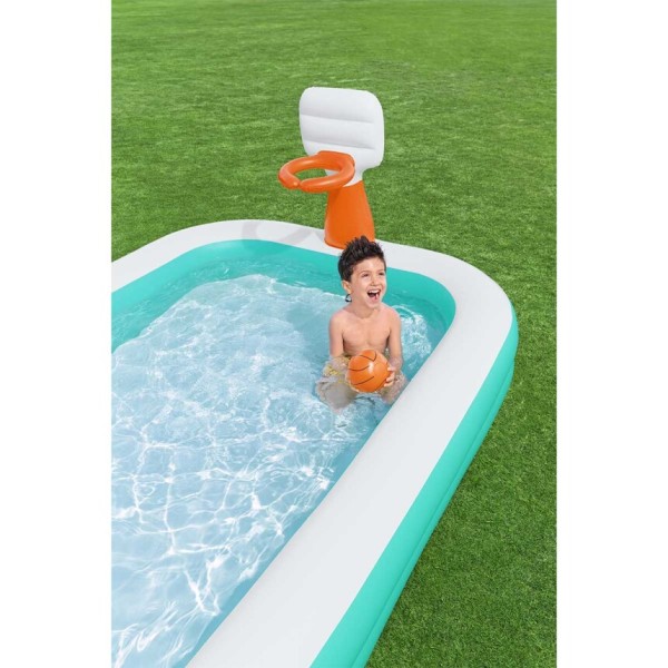 Bestway® Piscine familiale gonflable avec panier de basket ''Dunk n’ Splash™'' 2,51 m x 1,68 m x 1,02 m