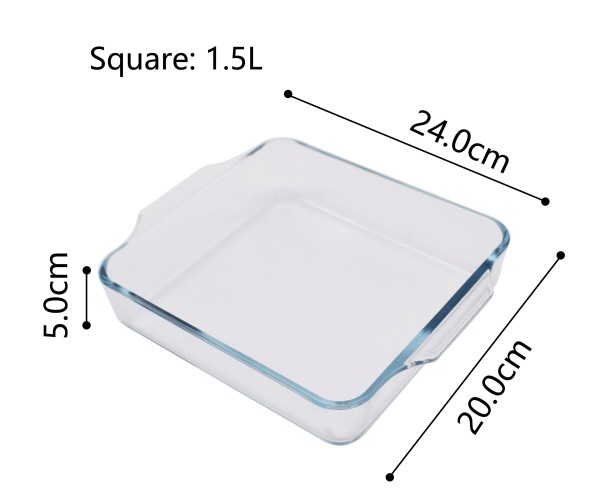 Plat de Cuisson Carré en Verre à Haute Teneur en Borosilicate 1.5L
