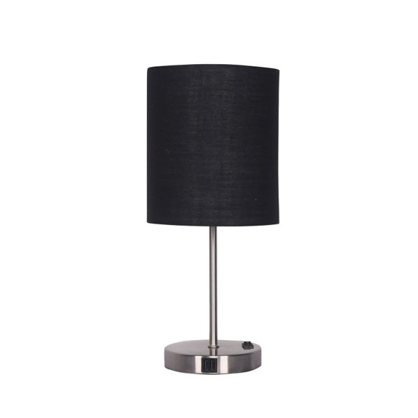 Table Lamp Nickel & Black Shade USB