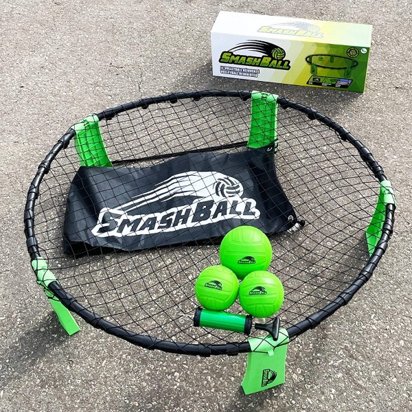 SmashBall Kit de tournoi complet avec 3 balles, règles, filet rond, étui de transport avec cordon de serrage et pompe à ballon