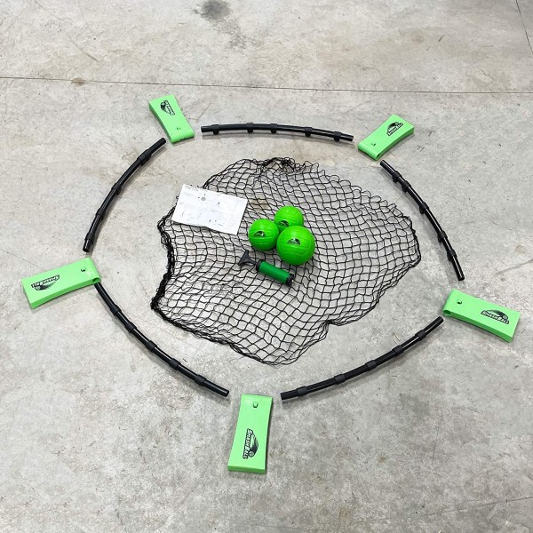 SmashBall Kit de tournoi complet avec 3 balles, règles, filet rond, étui de transport avec cordon de serrage et pompe à ballon