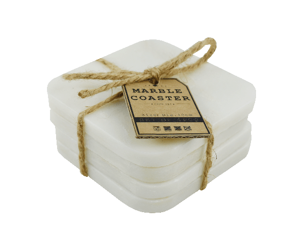 4-Piece White Square Marble Coaster Set - Magasins Hart | Hart Stores
